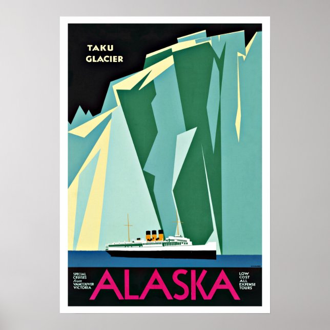 Alaska  Taku Glacier Vintage Travel Poster (Front)