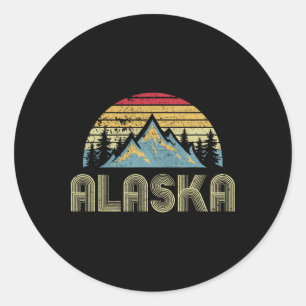 Alaska Tee - Retro Vintage Mountains Nature Hiking Classic Round Sticker