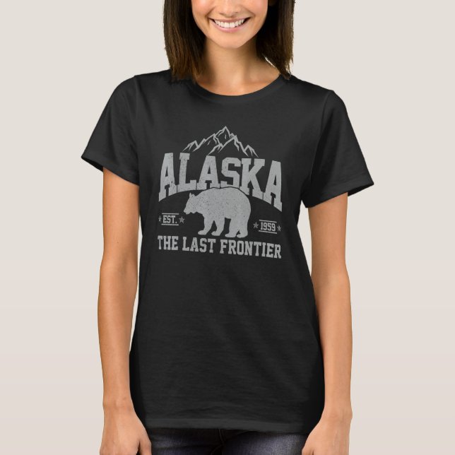 Alaska The Last Frontier EST 1959 Grizzly Bear Mou T-Shirt (Front)