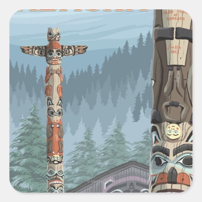 Alaska Totem Poles - Juneau, Alaska Square Sticker (Front)