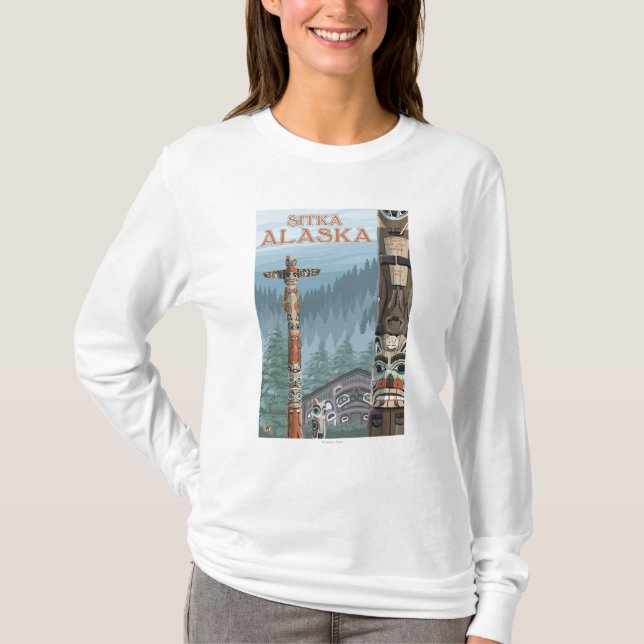 Alaska Totem Poles - Sitka, Alaska T-Shirt (Front)