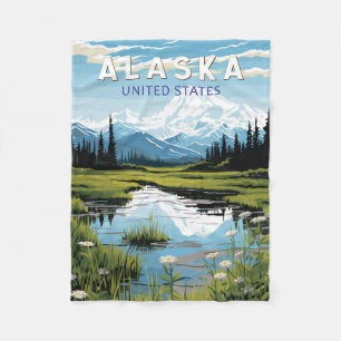 Alaska Travel Art Vintage Fleece Blanket