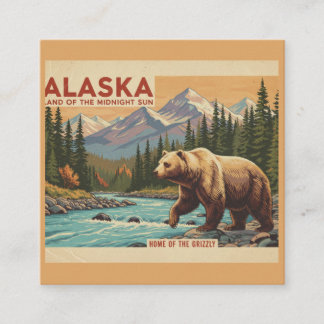 Alaska Travel Grizzly Bear Landscape Square Business Card