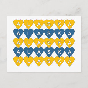 Alaska Travel Hearts in Gold and Blue Postcard
