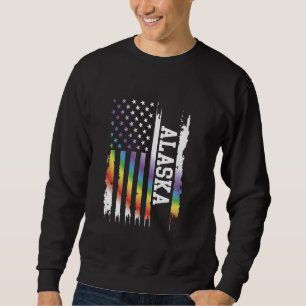 Alaska United States Distressed Rainbow w US Flag Sweatshirt