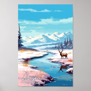 Alaska United States vintage travel illustration Poster