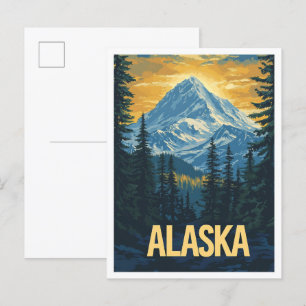Alaska USA Art Vintage Illustration Travel Postcard