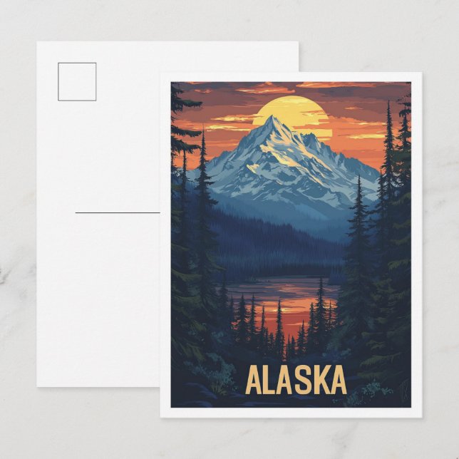 Alaska USA Art Vintage Travel Postcard (Front/Back)