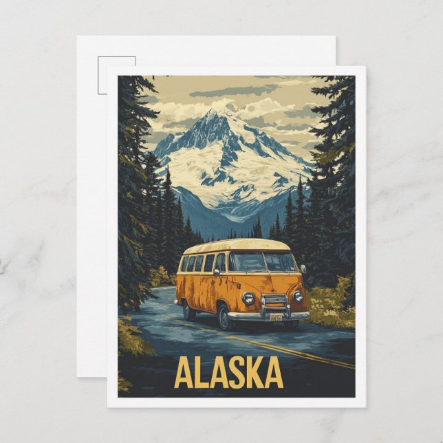Alaska USA Vintage Illustration Travel Postcard (Front/Back)