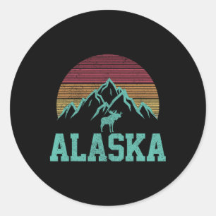 Alaska Vintage Moose Outdoor Nature Hiking Souveni Classic Round Sticker