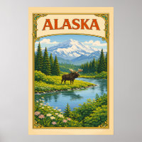 Alaska Vintage Moose Woodland