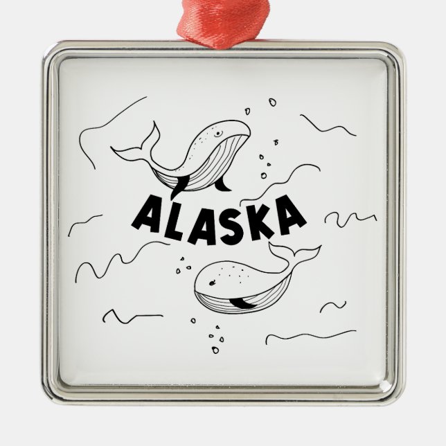 Alaska Whales Metal Tree Decoration (Front)