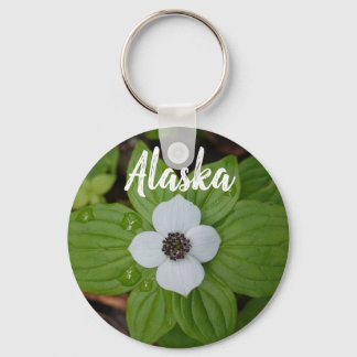 Alaska White Dogwood Flower and Ocean Mountain  Key Ring