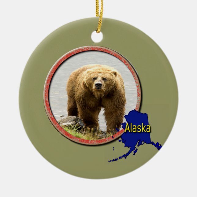 Alaska Wildlife Ceramic Tree Decoration (Front)