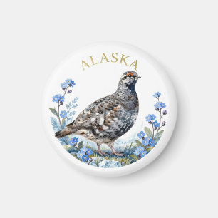 Alaska Willow Ptarmigan State Bird Botanical Magnet