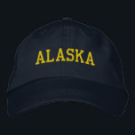 ALASKA Yellow Gold on Navy Blue Embroidered Hat<br><div class="desc">ALASKA Yellow Gold Embroidered on Navy Blue cotton hat. Makes a wonderful gift for anybody who loves awesome Alaska! If you would prefer to have your personal text then simply select "Personalise this template" details button to enter your choice of custom text. Embroidery is also customisable to other colour choices...</div>