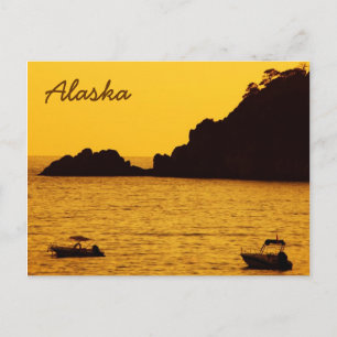 Alaska yellow sunset with boats postcard