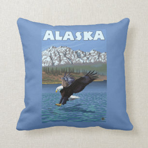 AlaskaBald Eagle Vintage Travel Poster Cushion