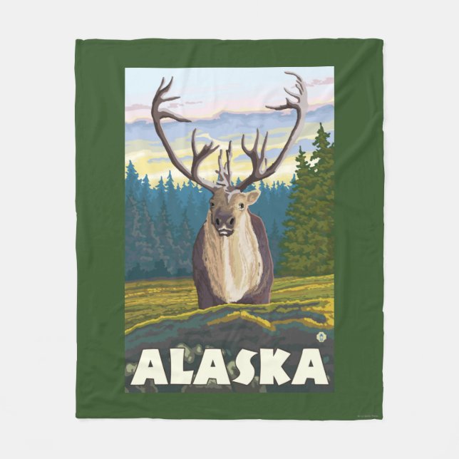 AlaskaCaribou in the Wild Vintage Travel Fleece Blanket (Front)