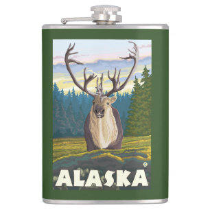 AlaskaCaribou in the Wild Vintage Travel Hip Flask