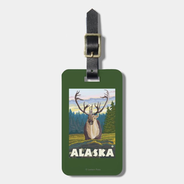 AlaskaCaribou in the Wild Vintage Travel Luggage Tag (Front Vertical)