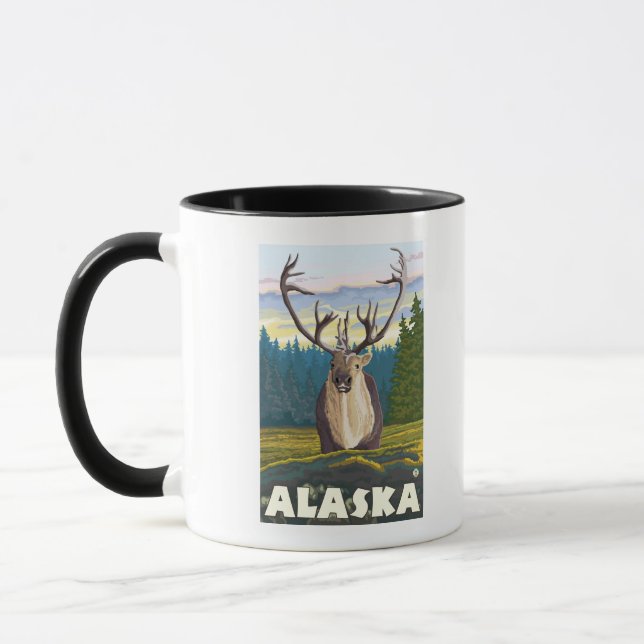 AlaskaCaribou in the Wild Vintage Travel Mug (Left)