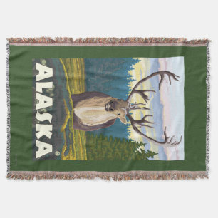 AlaskaCaribou in the Wild Vintage Travel Throw Blanket