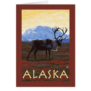 AlaskaCaribou Vintage Travel Poster