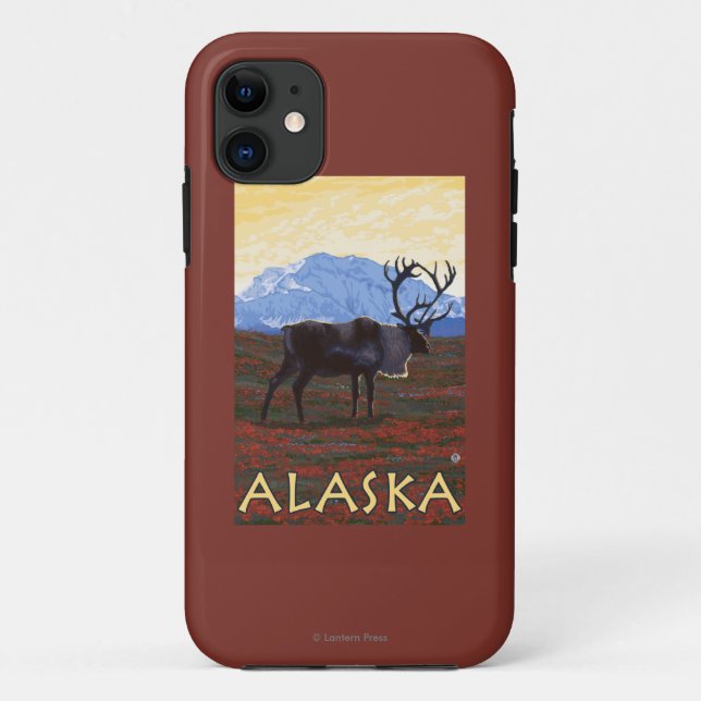 AlaskaCaribou Vintage Travel Poster Case-Mate iPhone Case (Back)
