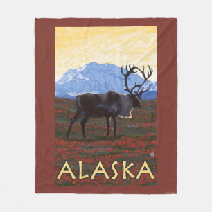 AlaskaCaribou Vintage Travel Poster Fleece Blanket
