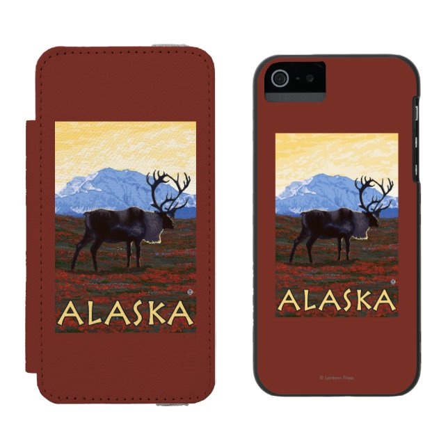 AlaskaCaribou Vintage Travel Poster Incipio iPhone Wallet Case (Side by Side)