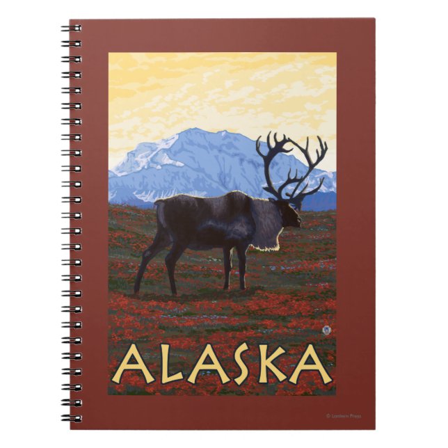 AlaskaCaribou Vintage Travel Poster Spiral Notebook (Front)