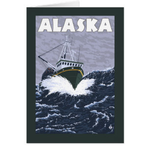 AlaskaCrab Boat Vintage Travel Poster