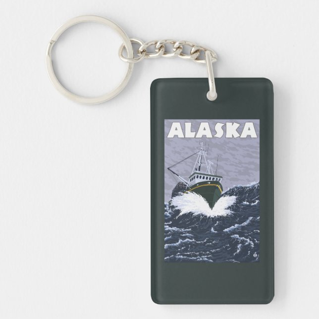 AlaskaCrab Boat Vintage Travel Poster Key Ring (Front)