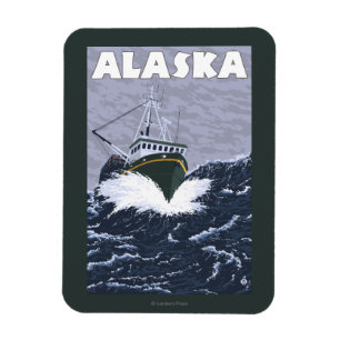 AlaskaCrab Boat Vintage Travel Poster Magnet