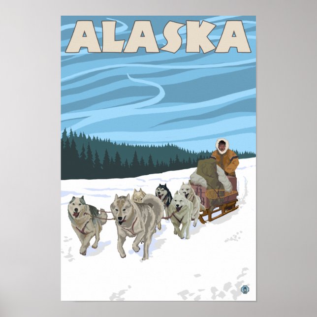 AlaskaDogsledding Vintage Travel Poster (Front)
