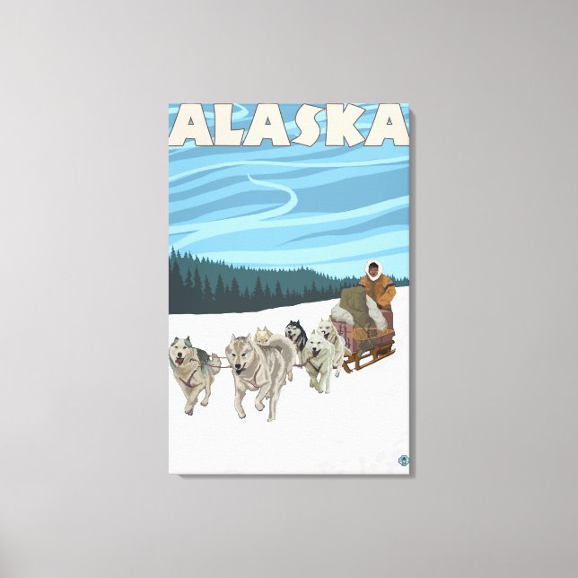 AlaskaDogsledding Vintage Travel Poster Canvas Print (Front)