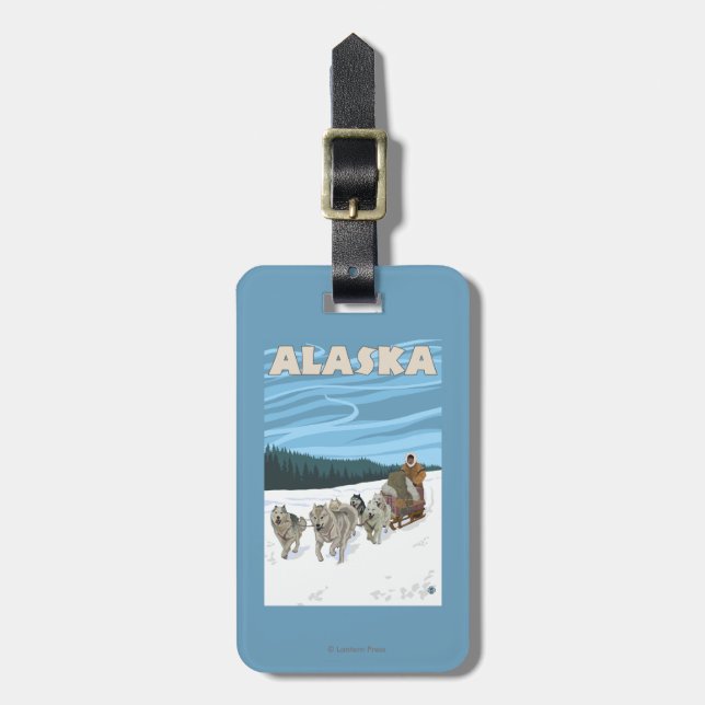 AlaskaDogsledding Vintage Travel Poster Luggage Tag (Front Vertical)
