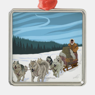 AlaskaDogsledding Vintage Travel Poster Metal Tree Decoration