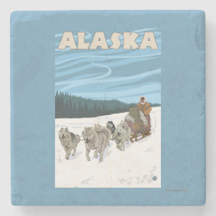 AlaskaDogsledding Vintage Travel Poster Stone Coaster