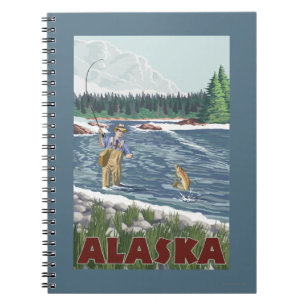 AlaskaFly Fisherman Vintage Travel Poster Notebook