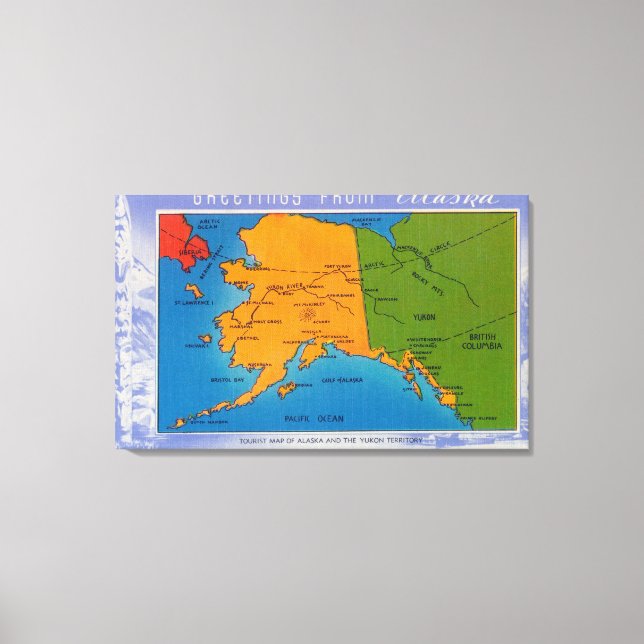 AlaskaGreetings From Alaska Map Canvas Print (Front)