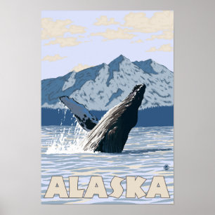 AlaskaHumpback Whale Vintage Travel Poster
