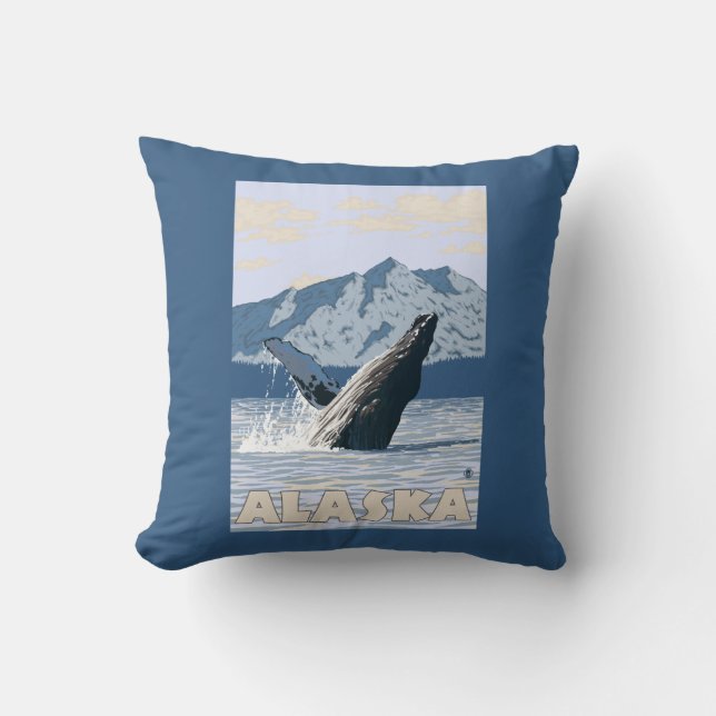 AlaskaHumpback Whale Vintage Travel Poster Cushion (Front)