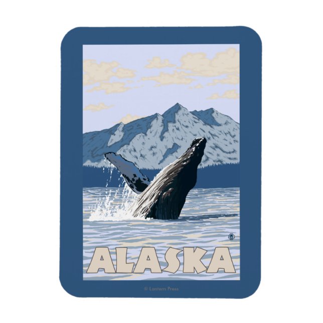 AlaskaHumpback Whale Vintage Travel Poster Magnet (Vertical)