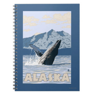 AlaskaHumpback Whale Vintage Travel Poster Spiral Notebook