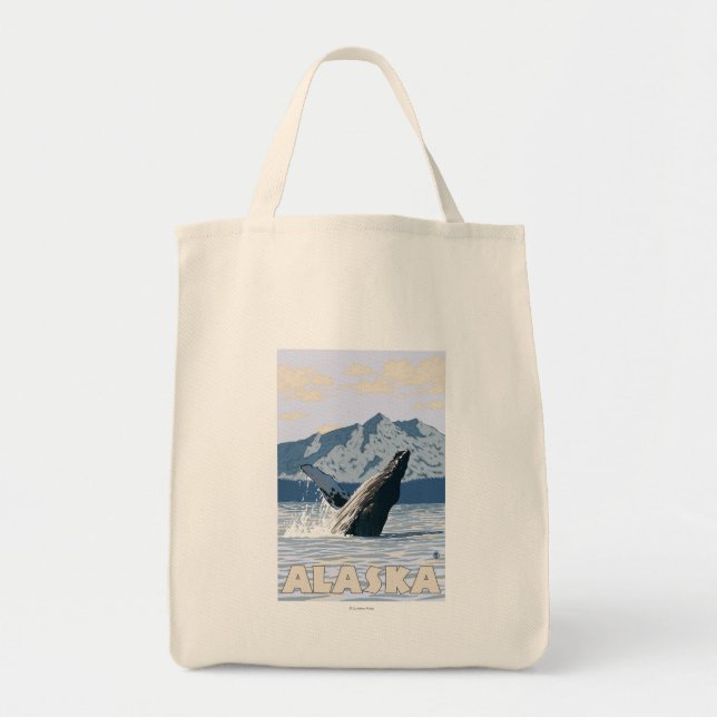 AlaskaHumpback Whale Vintage Travel Poster Tote Bag (Front)