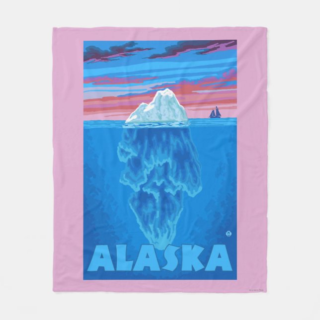 AlaskaIceberg Vintage Travel Poster Fleece Blanket (Front)