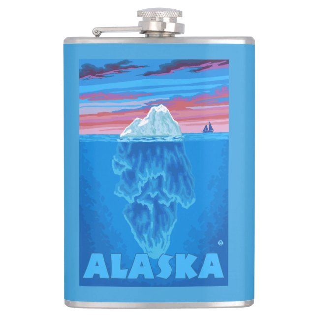 AlaskaIceberg Vintage Travel Poster Hip Flask (Front)