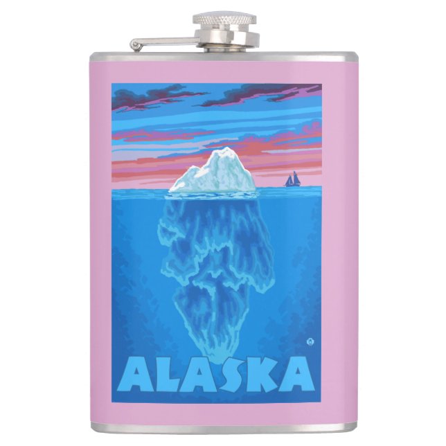 AlaskaIceberg Vintage Travel Poster Hip Flask (Front)